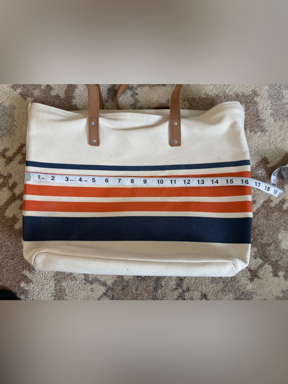 Rare Y2K L.L. Bean Boat and Tote with Leather Straps and Orange Stripe - Picture 14 of 14